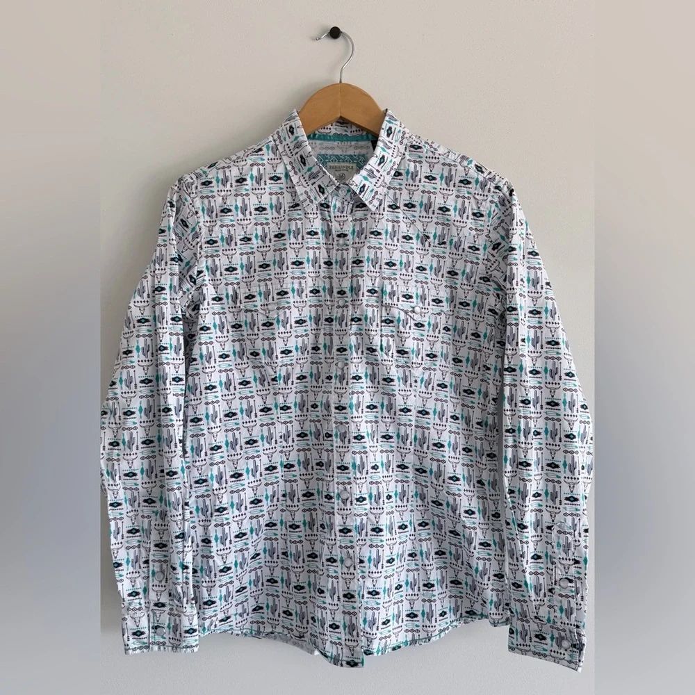Western Aztec Print Button Up Shirt Men Southwestern Cowboy Style Rodeo Texas M